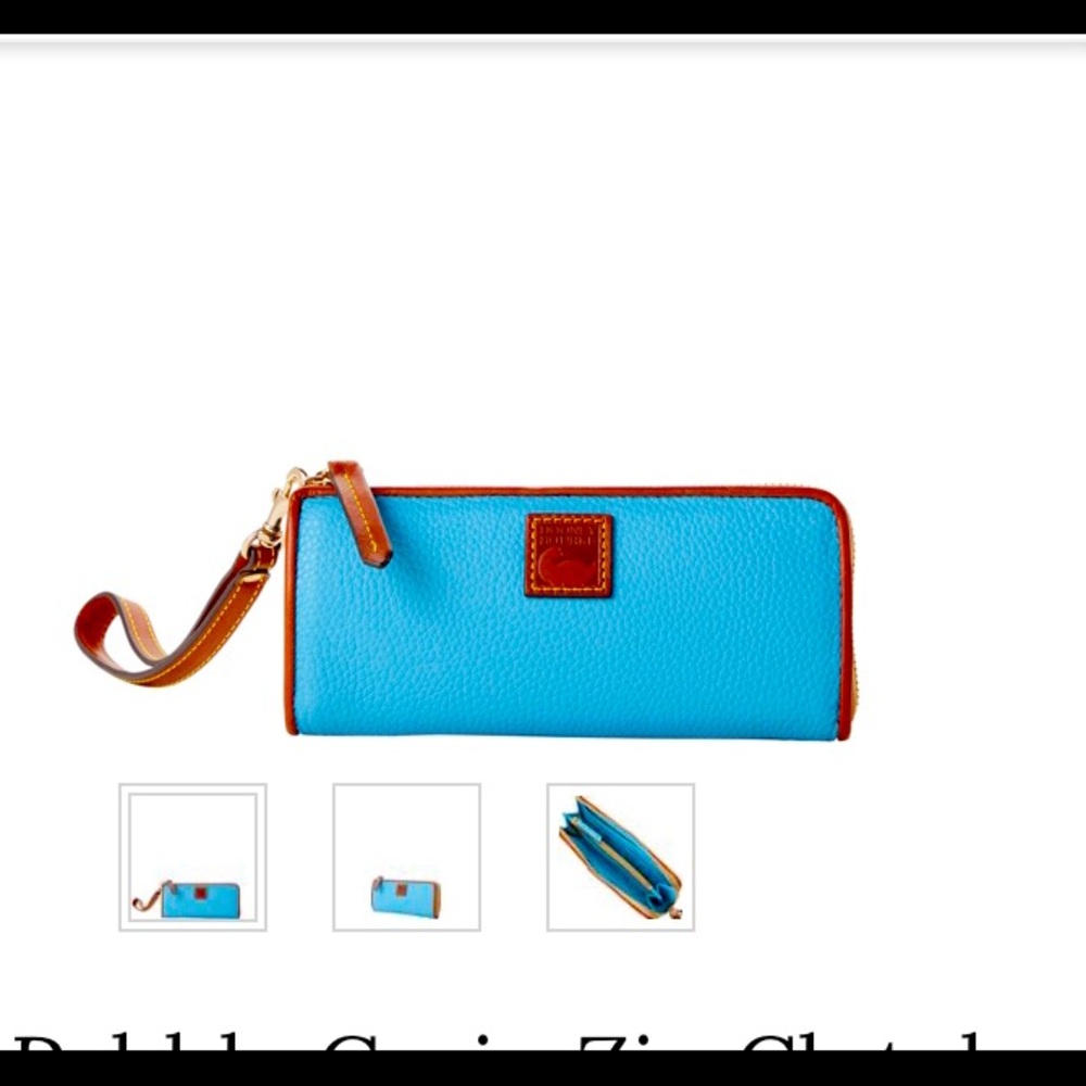 Pebbled grain leather zip around clutch-wristlet